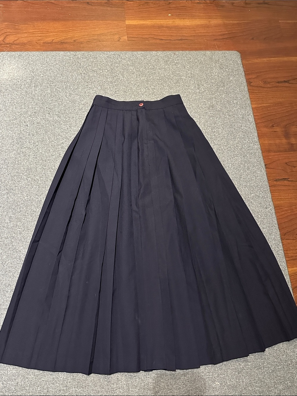 Navy Pleated A-Line Midi Skirt - Classic Women's Skirt - Picture 2 of 2